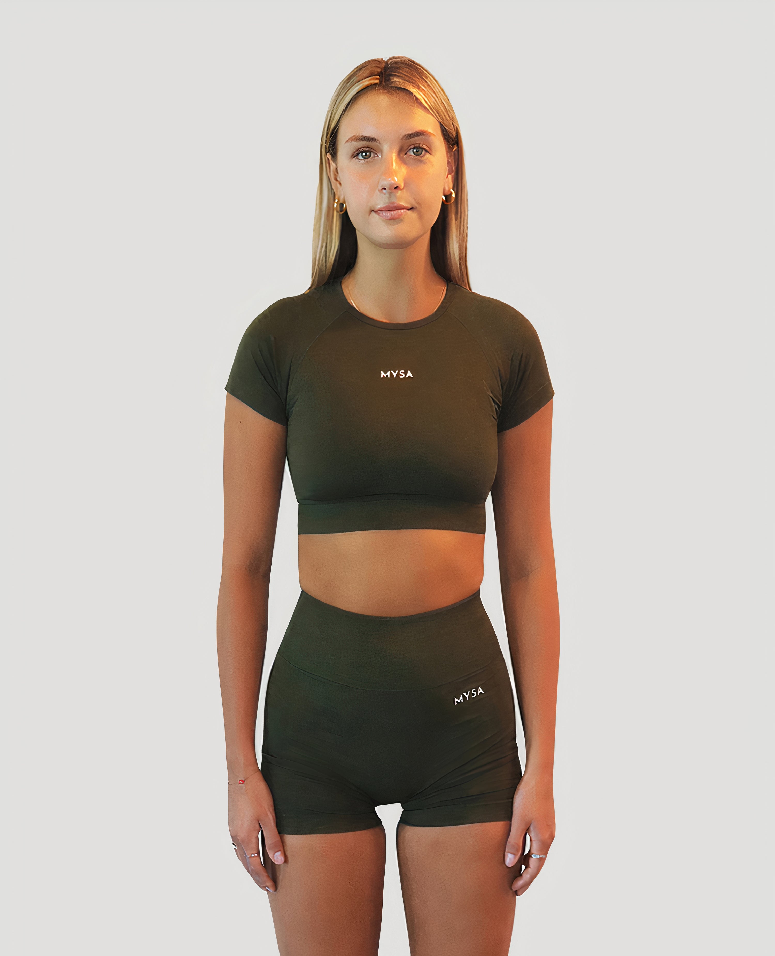 Army Green Motion SS Crop Top