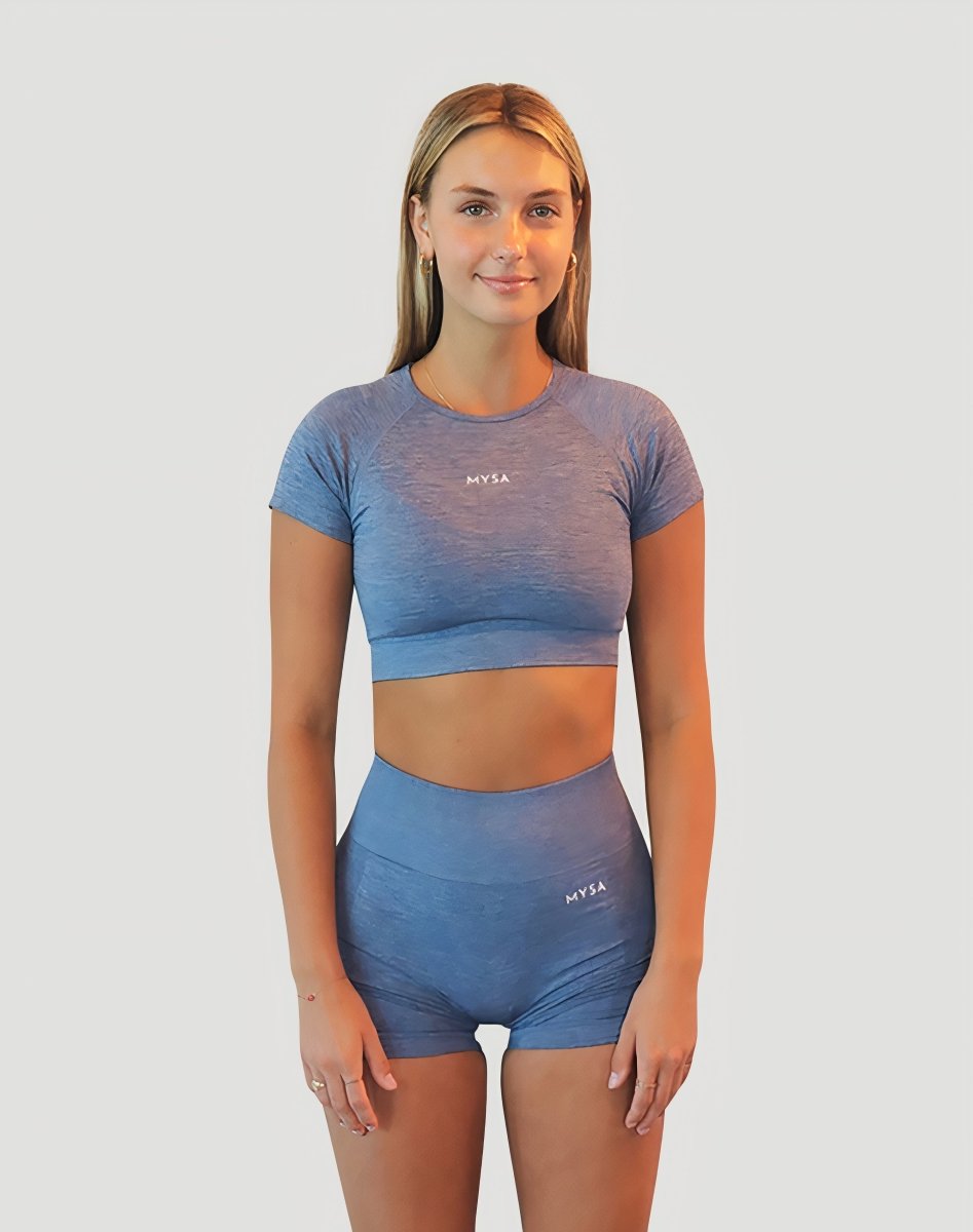 Baby Blue Motion SS Crop Top - MYSA